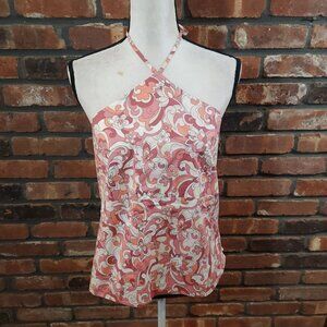 Vintage Old Navy Pink Floral Stretch Halter Top Feminine Y2K Summer Women's L